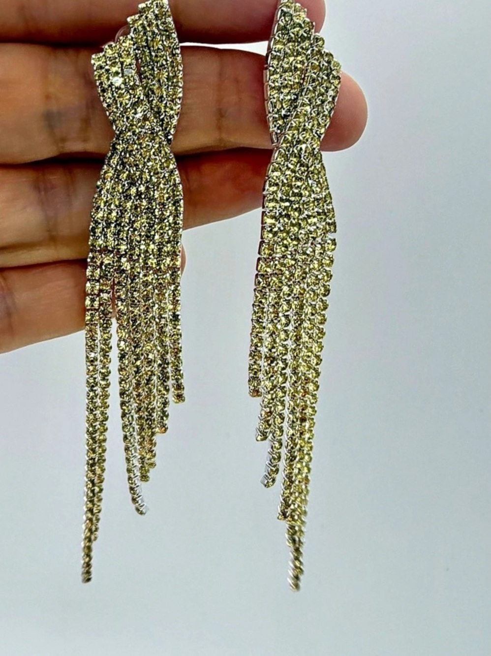Crystal Fringe Drop Earrings Gold & Silver Like New